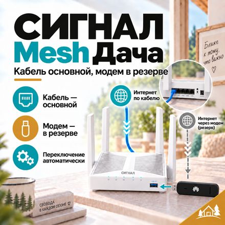 СИГНАЛ Mesh Дача — кабель основной, модем в резерве